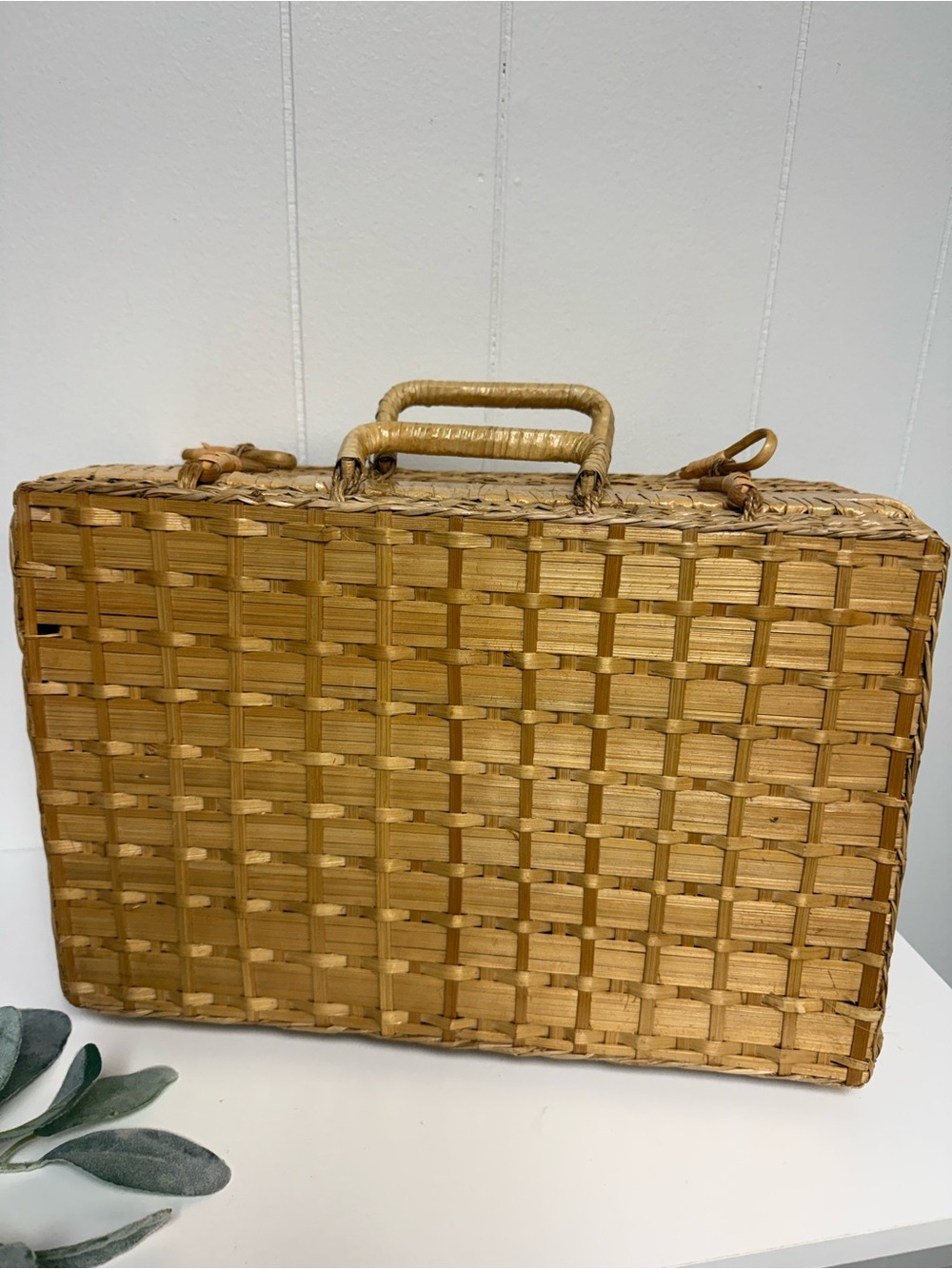 Vintage Woven Suitcase Basket | Natural Fiber Picnic Basket | Collected Home - Picture 5 of 14